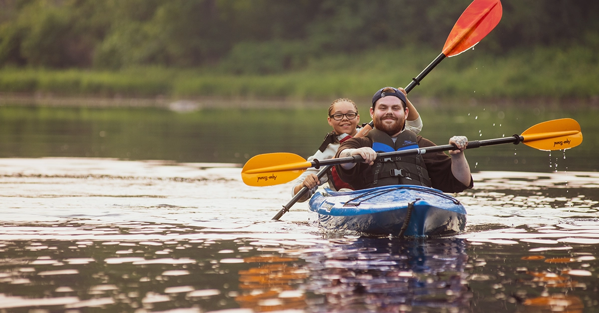 Two EOP students kayaking in the Grasse River.