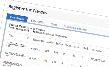A screenshot of a course schedule